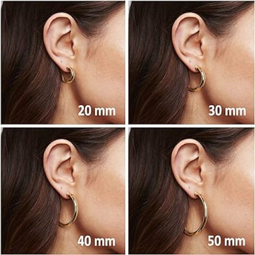 14K White Gold Lightweight Chunky Open Hoop 20mm Earrings Statement Jewelry - Picture 4 of 4